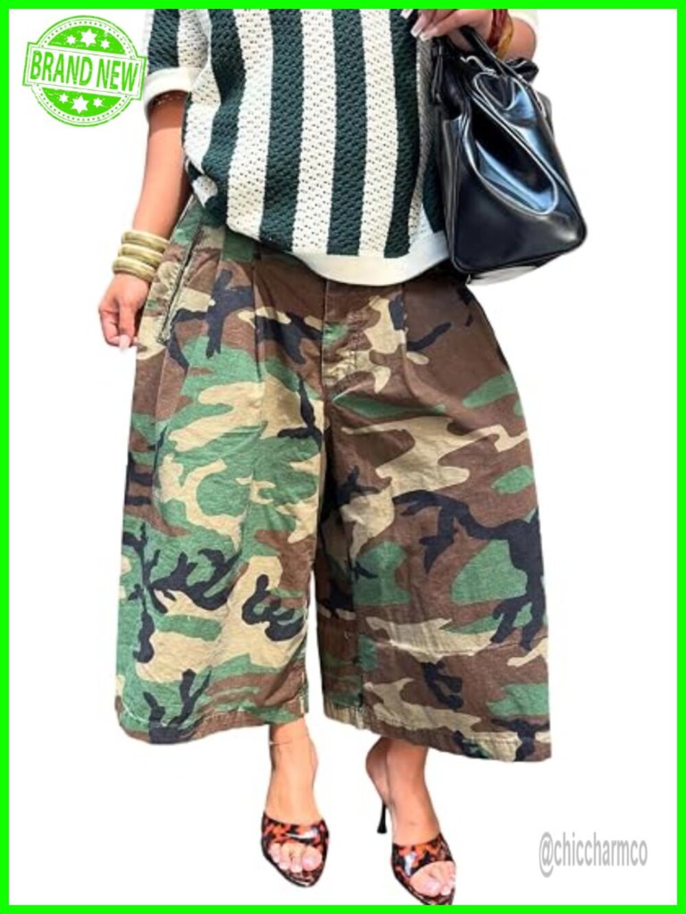 Wide Leg High Waist Cargo Capris Camo Army Fatigue Pants Y2k